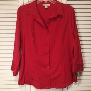 Dana Buchman Red Button Down Blouse Size Large